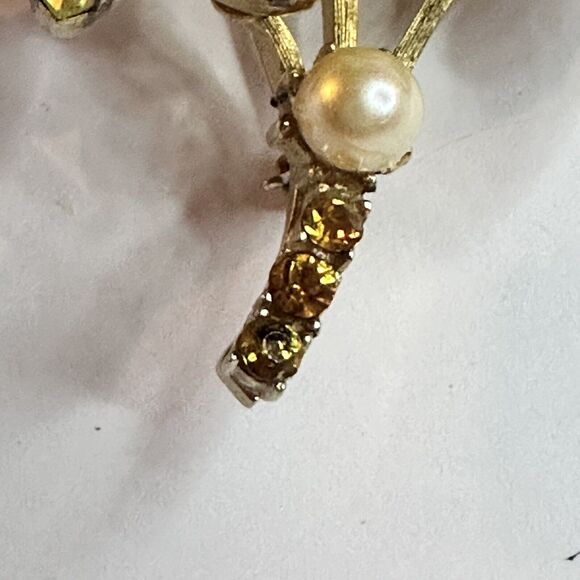 Vintage Vendome Brooch Flower Gold Tone Topaz Color Rhinestones Flower Pin 3 In - Picture 14 of 16